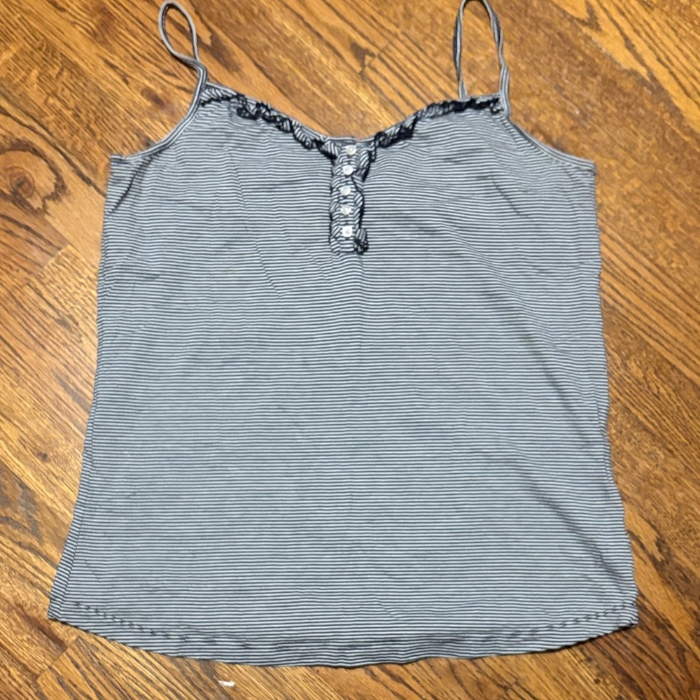 Talbots Blavk & White Striped Adjustable Spaghetti Strap Cami Large